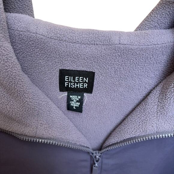 Eileen Fisher Coat Women's Size Large Purple Fleece Lined Cotton Nylon Hood Zip - Picture 6 of 9